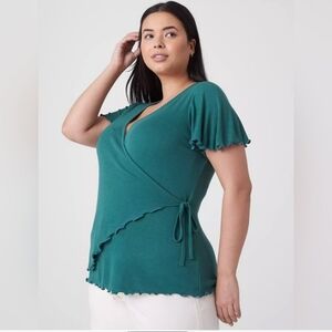 NWT Lane Bryant Flutter-Sleeve Real Wrap Top Antique Green Women's Size 22/24
